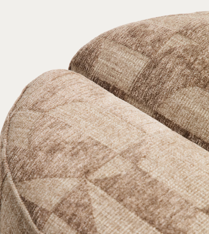 NEDILO Round footrest in taupe geometric FSC Mix Credit jacquard fabric