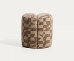 NEDILO Round footrest in taupe geometric FSC Mix Credit jacquard fabric