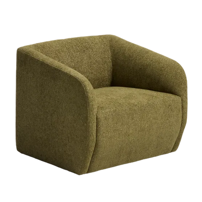 MILARE Armchair in olive green chenille 83 cm FSC 100%