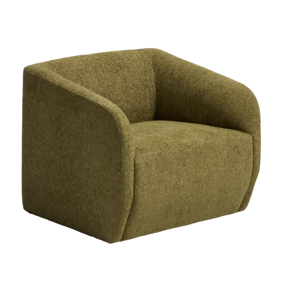 MILARE Armchair in olive green chenille 83 cm FSC 100%