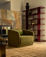 MILARE Armchair in olive green chenille 83 cm FSC 100%