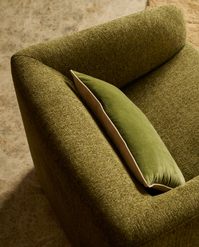 MILARE Armchair in olive green chenille 83 cm FSC 100%