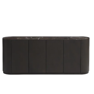 NEMORE 4-door oak veneer sideboard with Emperador marble-effect ceramic top, FSC Mix Credit, 200 x 45 cm