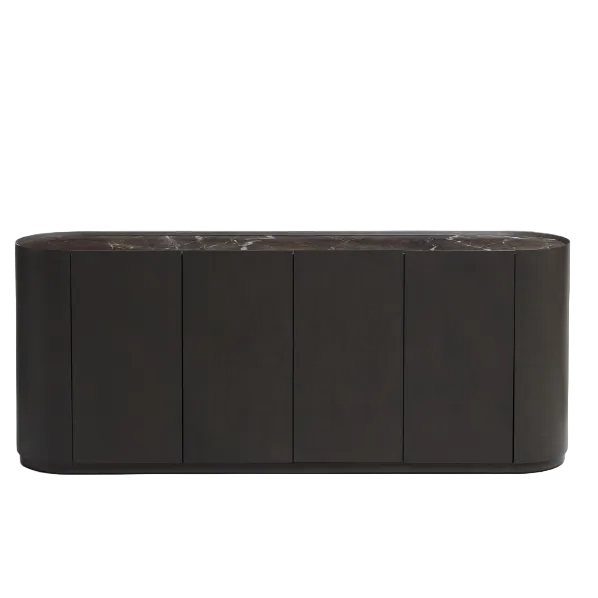 NEMORE 4-door oak veneer sideboard with Emperador marble-effect ceramic top, FSC Mix Credit, 200 x 45 cm