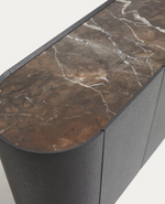NEMORE 4-door oak veneer sideboard with Emperador marble-effect ceramic top, FSC Mix Credit, 200 x 45 cm