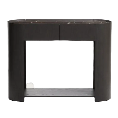 NEMORE Console table with 2 oak veneer drawers and Emperador marble-effect ceramic top, FSC Mix Credit, 120 x 90 cm
