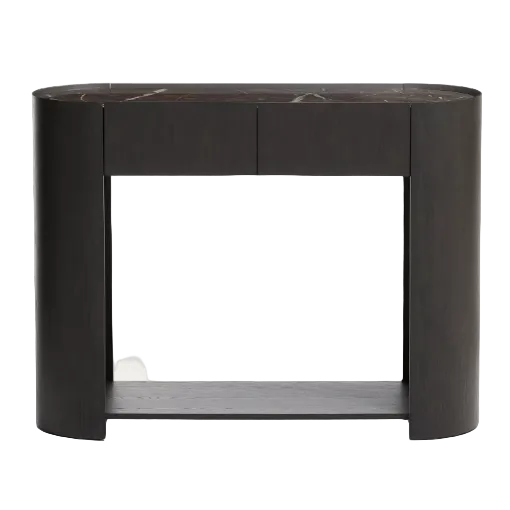 NEMORE Console table with 2 oak veneer drawers and Emperador marble-effect ceramic top, FSC Mix Credit, 120 x 90 cm