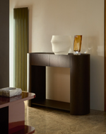NEMORE Console table with 2 oak veneer drawers and Emperador marble-effect ceramic top, FSC Mix Credit, 120 x 90 cm