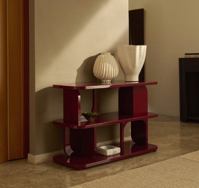 ADUMA Maroon glossy-finish lacquered MDF shelving unit FSC 100% 100 x 65 cm