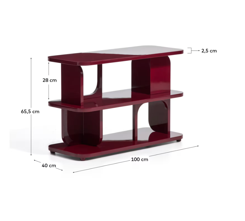 ADUMA Maroon glossy-finish lacquered MDF shelving unit FSC 100% 100 x 65 cm