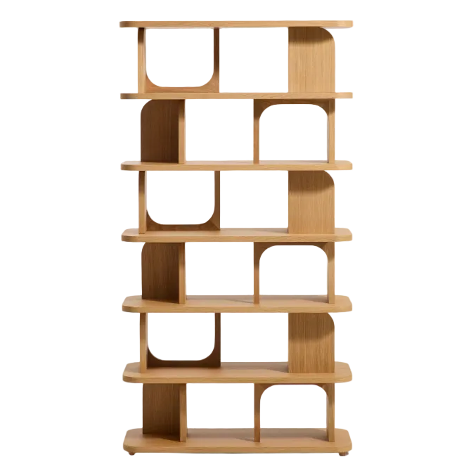 ADUMA Natural-coloured finish oak veneer shelving unit FSC 100% 100 x 187 cm