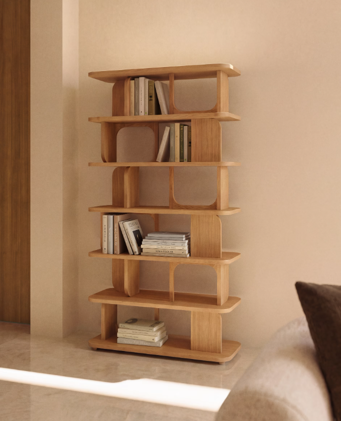 ADUMA Natural-coloured finish oak veneer shelving unit FSC 100% 100 x 187 cm