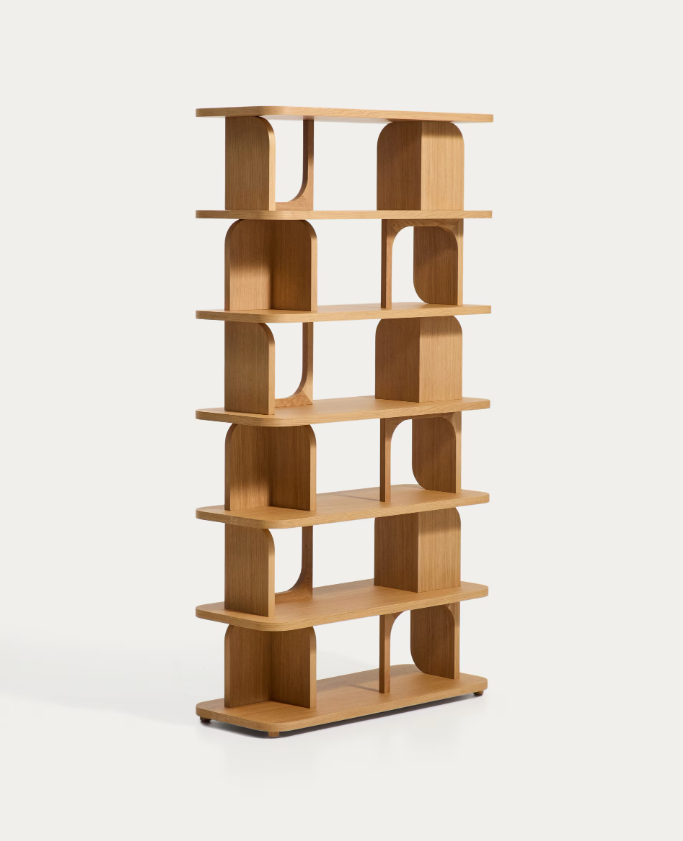 ADUMA Natural-coloured finish oak veneer shelving unit FSC 100% 100 x 187 cm