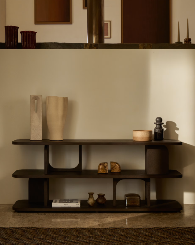 ADUMA Ebonised finish oak veneer shelving unit FSC 100% 160 x 65 cm