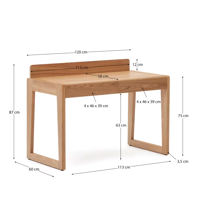 ARANDU Desk in solid ash veneer and wood 120 x 60 cm