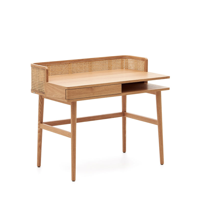 ARAXI Writing desk in veneer, solid ash wood and rattan 105 x 62 cm