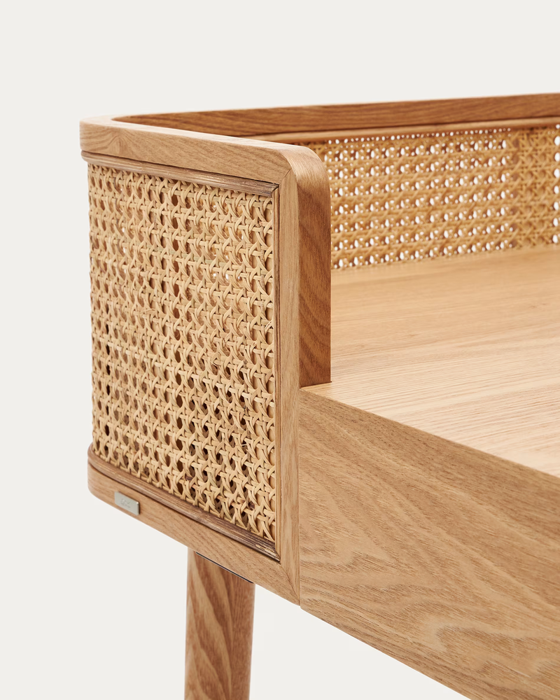 ARAXI Radni stol od furnira, punog drveta jasena i ratana 105 x 62 cm