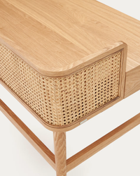 ARAXI Writing desk in veneer, solid ash wood and rattan 105 x 62 cm