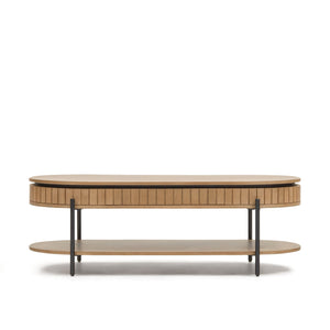 LICIA Mango wood coffee table with 1 drawer, with a natural finish and metal