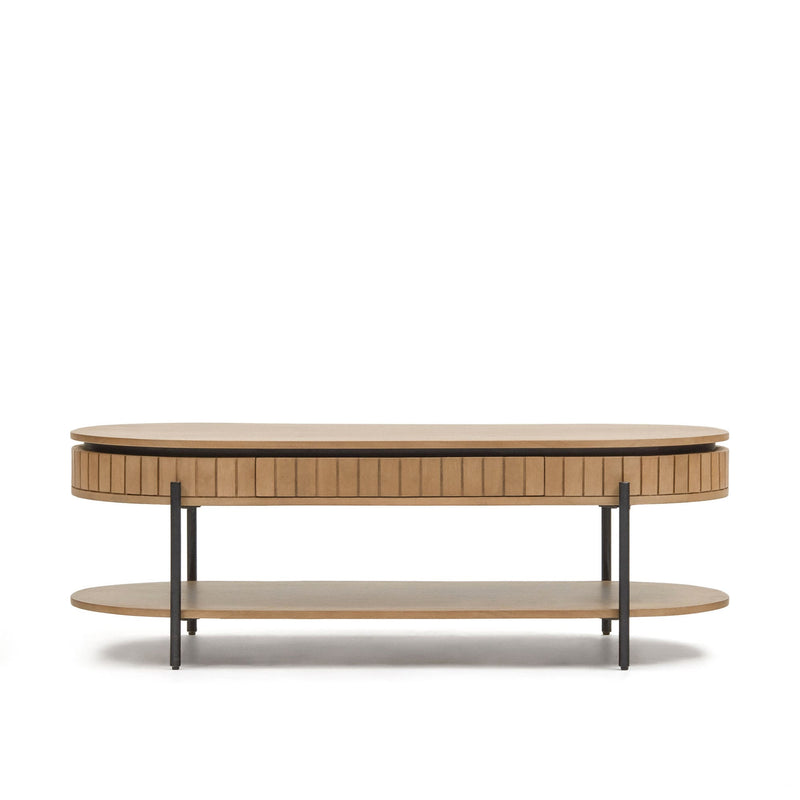 LICIA Mango wood coffee table with 1 drawer, with a natural finish and metal