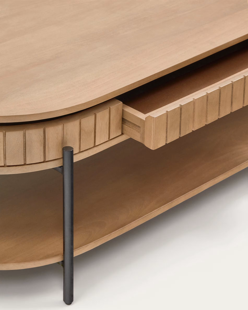 LICIA Stol za kavu od drva Mango s 1 ladicom, prirodnom obradom i metalom