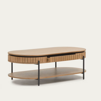 LICIA Mango wood coffee table with 1 drawer, with a natural finish and metal