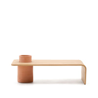 OLARIA Terracotta coffee table with an oak veneer in a natural finish, 110 x 60 cm