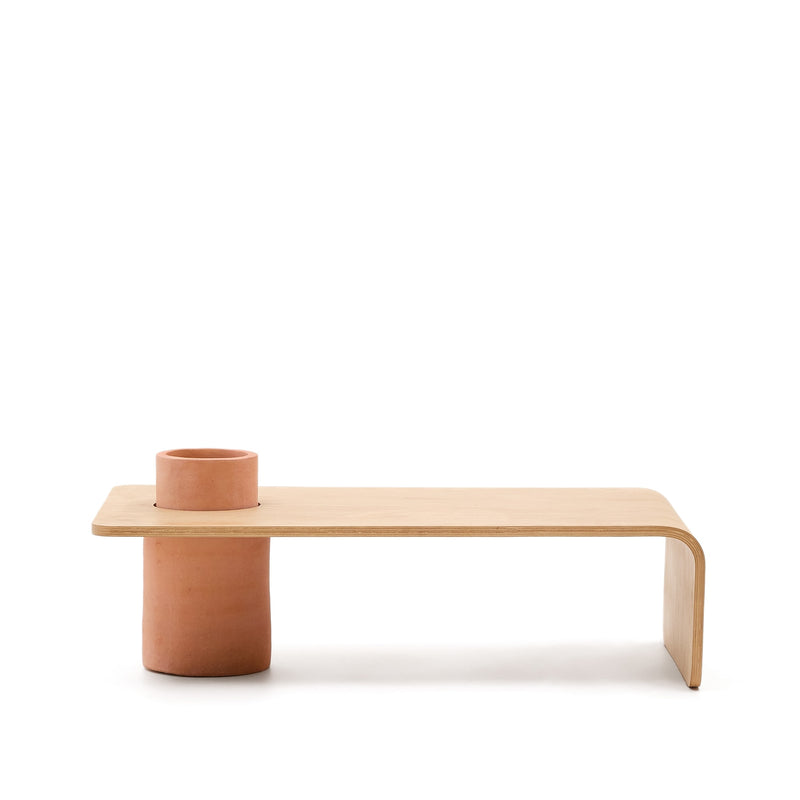 OLARIA Terracotta coffee table with an oak veneer in a natural finish, 110 x 60 cm