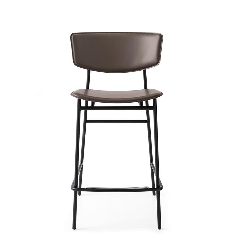 FIFTIES Stool with upholstered seat and backrest and metal base