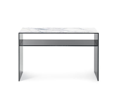 BRIDGE Console table with rectangular ceramic top and glass base