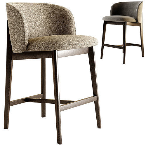 ABREY Upholstered stool with wooden base, h 65 cm