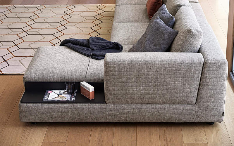 LAYLA 3-seater maxi sofa with chaise longue with armrest and tray