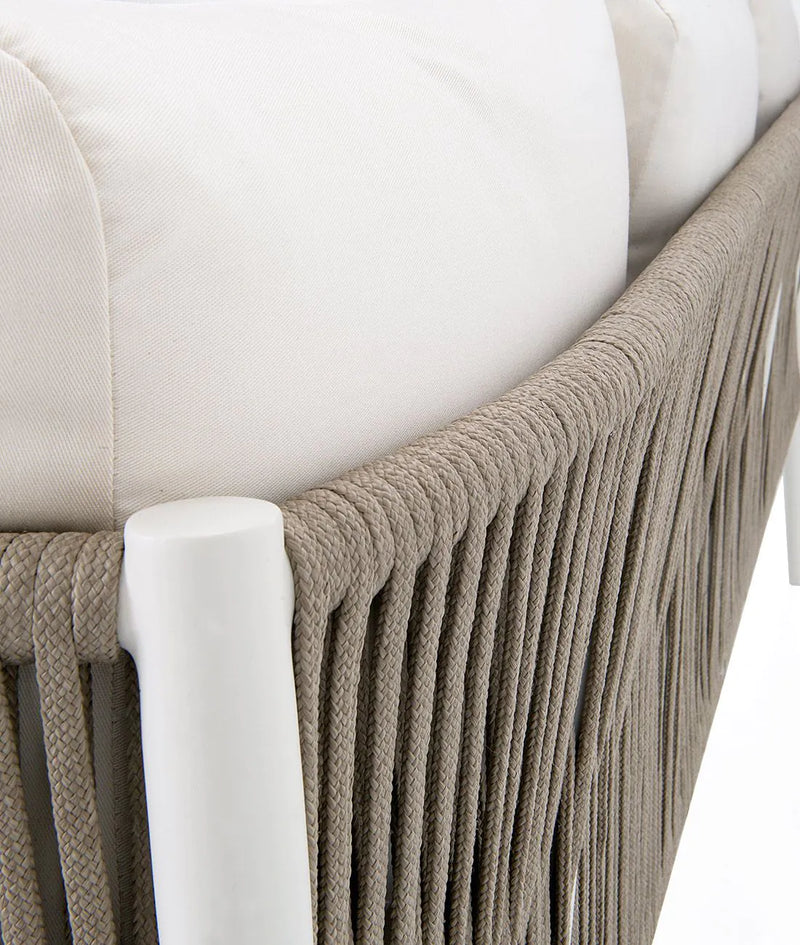 LUCE Trosjed s bijelim aluminijskim sjedalom i naslonom od užeta