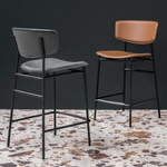 FIFTIES Stool with upholstered seat and backrest and metal base