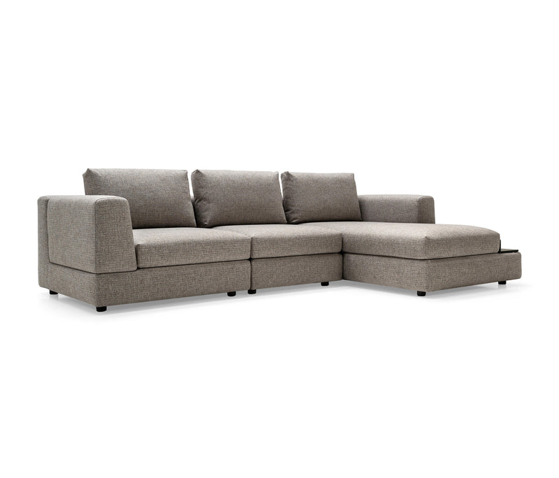 LAYLA 3-seater maxi sofa with chaise longue with armrest and tray