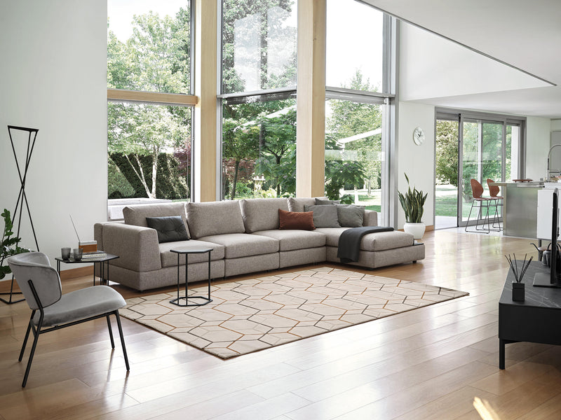 LAYLA 3-seater maxi sofa with chaise longue with armrest and tray