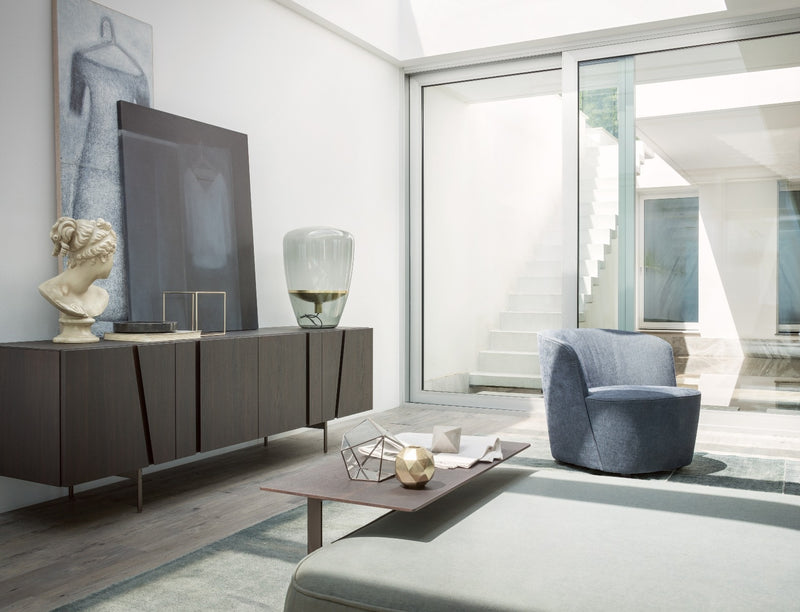 FELIX Monolitna fotelja u obliku školjke od kože i tkanine