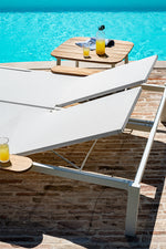 SHINE Stackable teak sunbed with retractable wheels