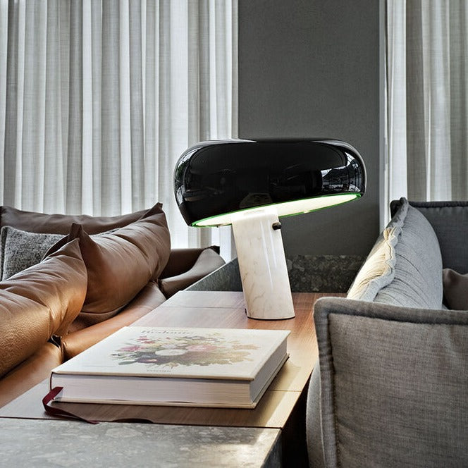 SNOOPY Table lamp with white Carrara's marble base, orange