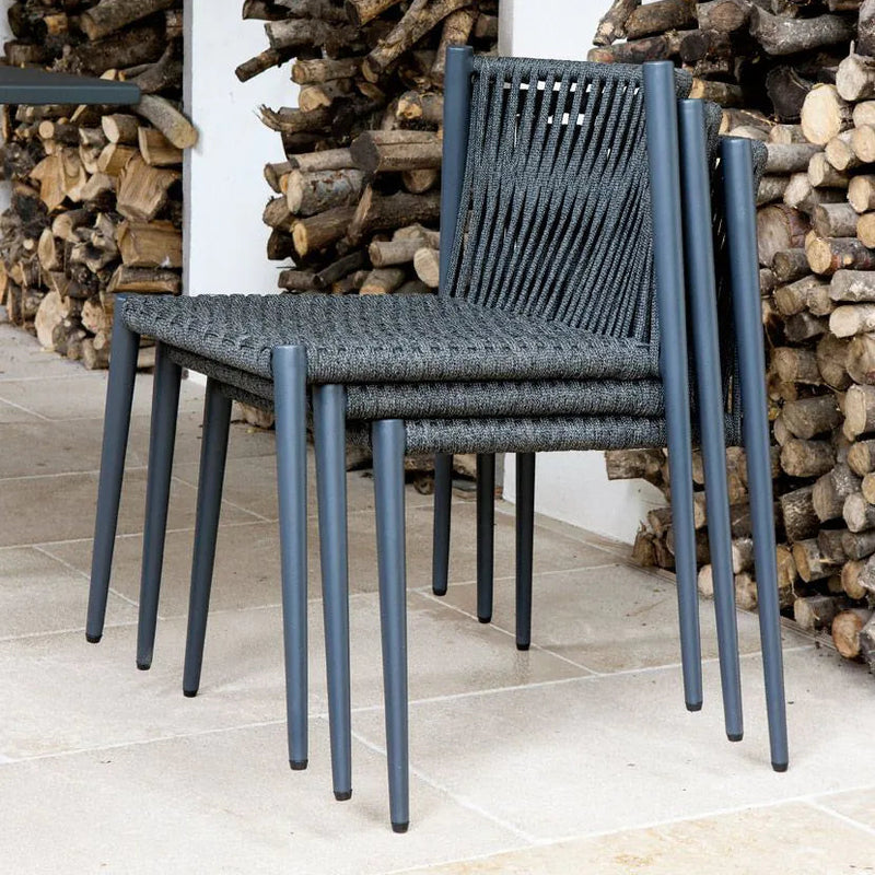 LUCE stackable chair in graphite aluminium and rope