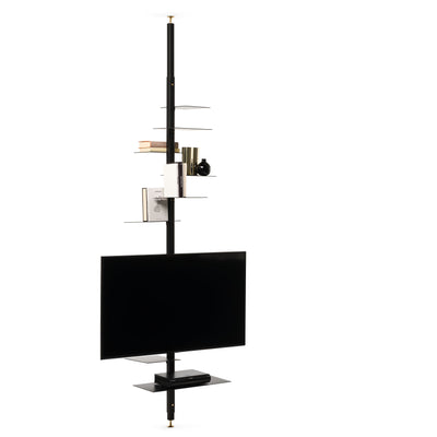 ADELAIDE TV Stup postavljen između poda i stropa s metalnom strukturom u crnoj mat boji