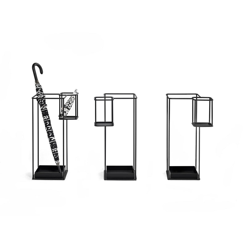 DUO Umbrella stand in metal black painted.