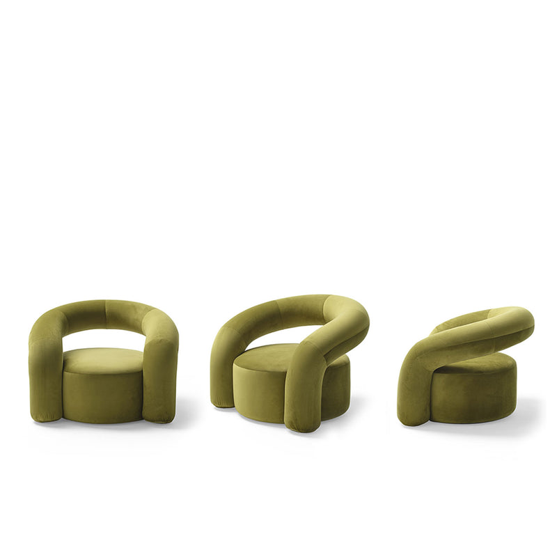 NORA Padded armchair with metal and curved wood structure