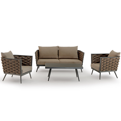 BERTA Outdoor set of two armchairs, one sofa and coffee table