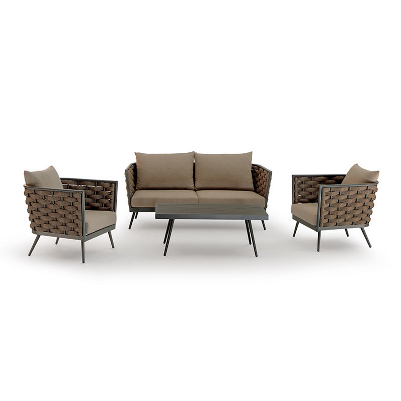 BERTA Outdoor set of two armchairs, one sofa and coffee table