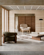 GRANITE Chenille armchair with solid ash wood legs