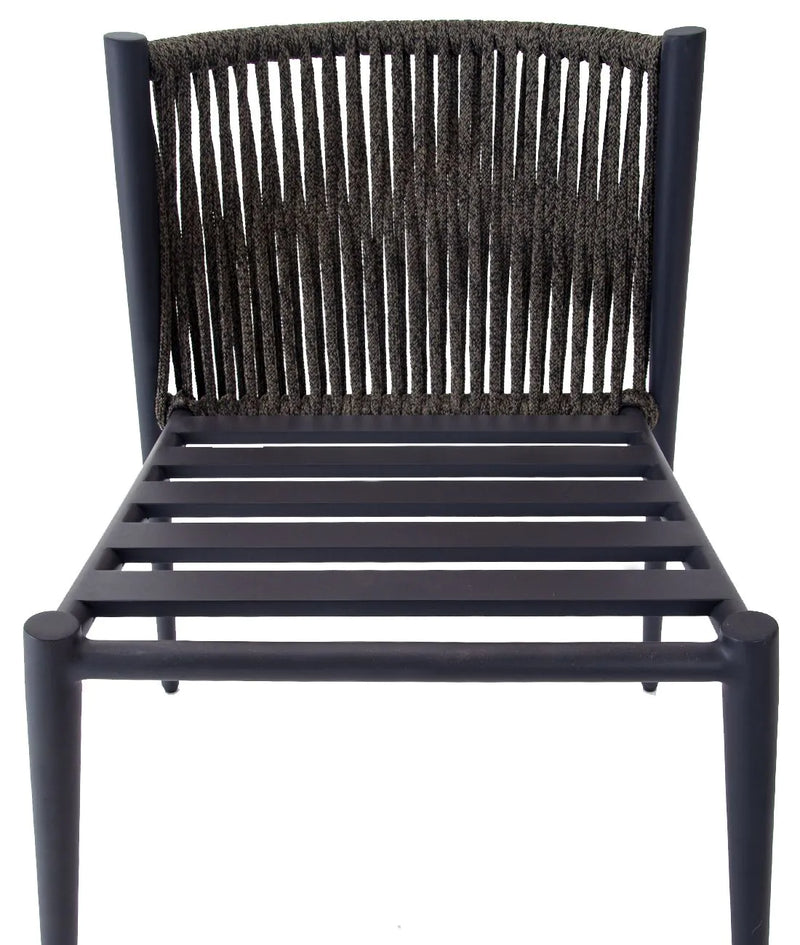 LUCE Chair in graphite with aluminium seat and rope backrest