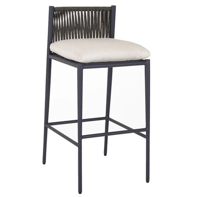 LUCE Stool in graphite with an aluminium seat and rope backrest