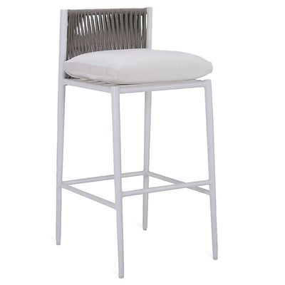LUCE Stool in white with an aluminium seat and rope backrest