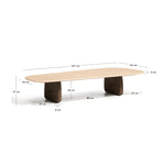 PIRITA coffee table in beige travertine with solid oak wood legs with a dark finish 147 x 65cm